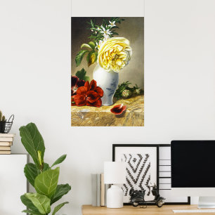 Vintage konst med gula rosor och röda penséer i va poster