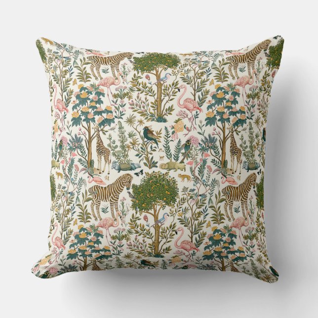 Vintage konst, zebror giraffes, flamingo, fåglar,  kudde (Framsida)