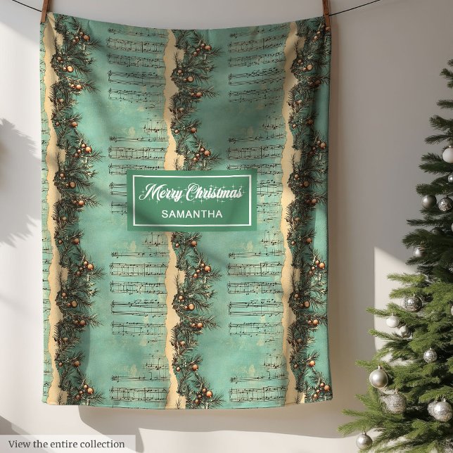 Vintage Konstgjord Sång Pastel Grönt Fleecefilt (Vintage Artistic Christmas Carols Pastel Green Fleece Blanket)