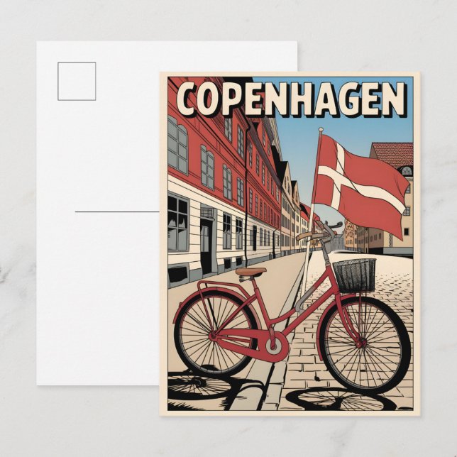 Vintage Köpenhamn Danmark cykelpresenter Vykort (Fram/baksida)