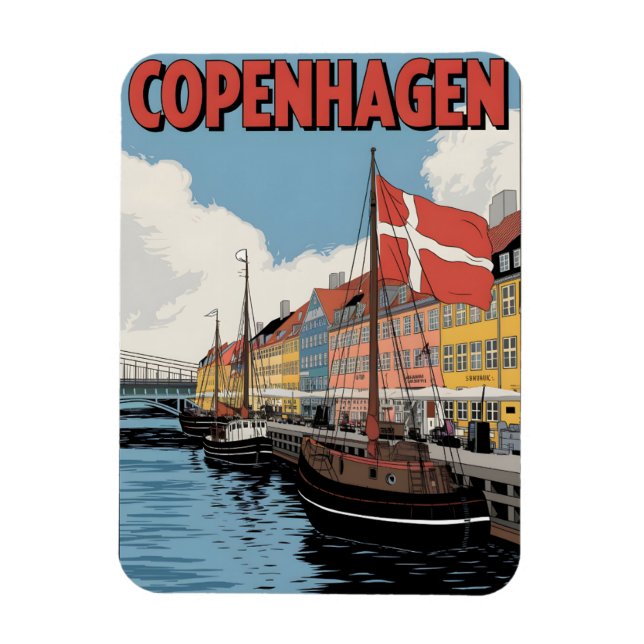 Vintage Köpenhamn danmark färgglada hus presenter Magnet (Vertikal)