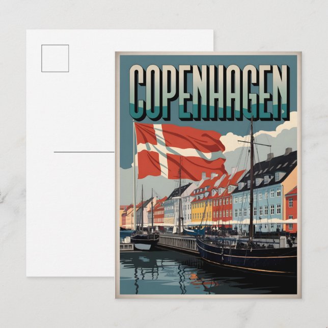 Vintage Köpenhamn danmark färgglada hus presenter Vykort (Fram/baksida)