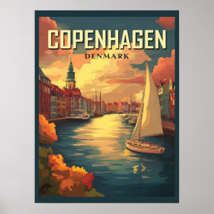 Vintage Köpenhamn Danmark Resa Poster