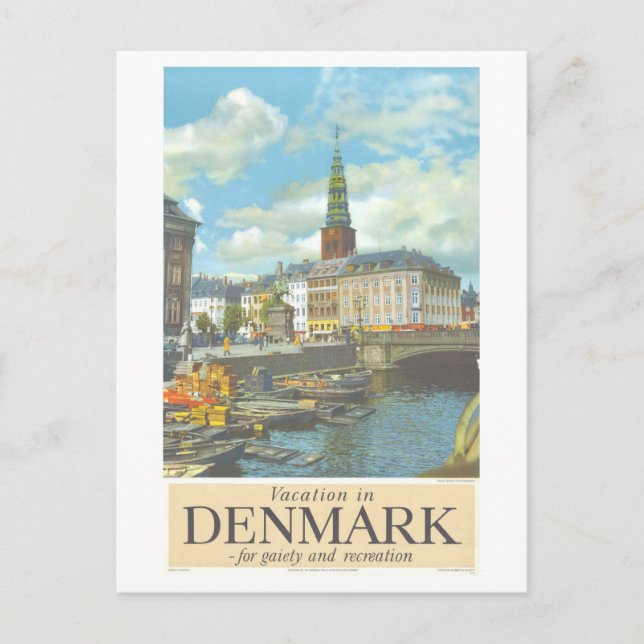 Vintage Köpenhamn Danmark Travel Poster Vykort (Framsida)