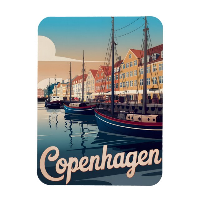 Vintage Köpenhamn färgglada hus båtar presenter Magnet (Vertikal)