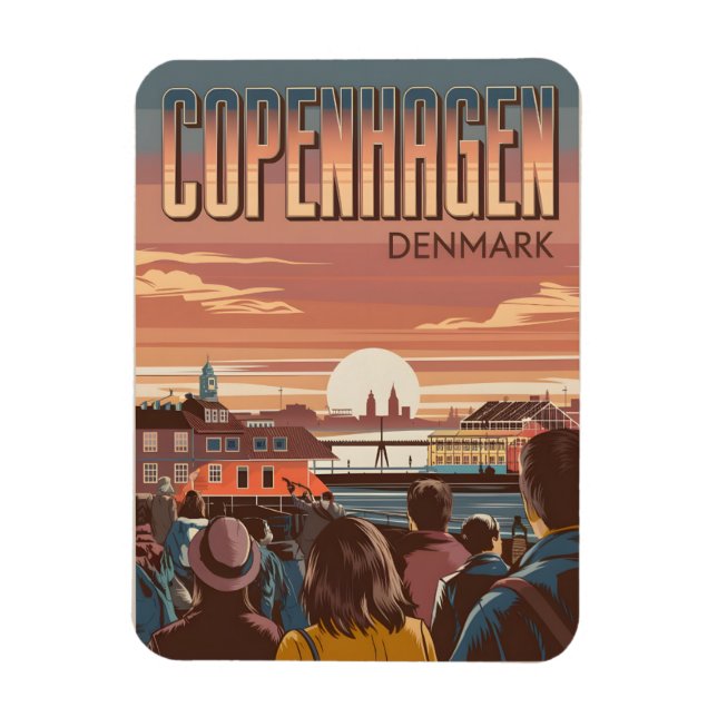Vintage Köpenhamn resa turister solnedgång present Magnet (Vertikal)