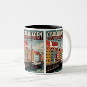 Vintage Köpenhamns färgade hus, gåvor Två-Tonad Mugg