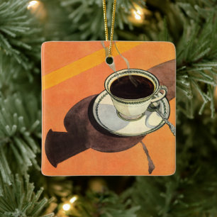 Vintage Kopp om kaffe, såser, Spoon, Retro Middag Julgransprydnad Keramik