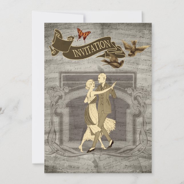 Vintage kopplar ihop bröllopinbjudningar inbjudningar (Framsida)