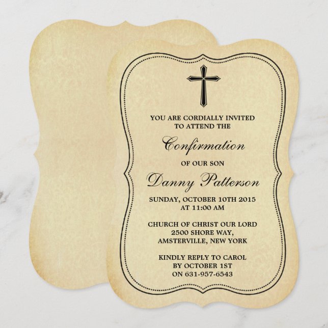 Vintage Kor Heliga Communion eller bekräftelse Inbjudningar (Fram/baksida)