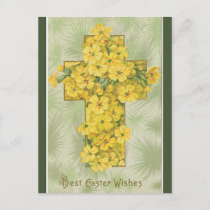 Vintage Kor med Gula blommor Påsk Vykort