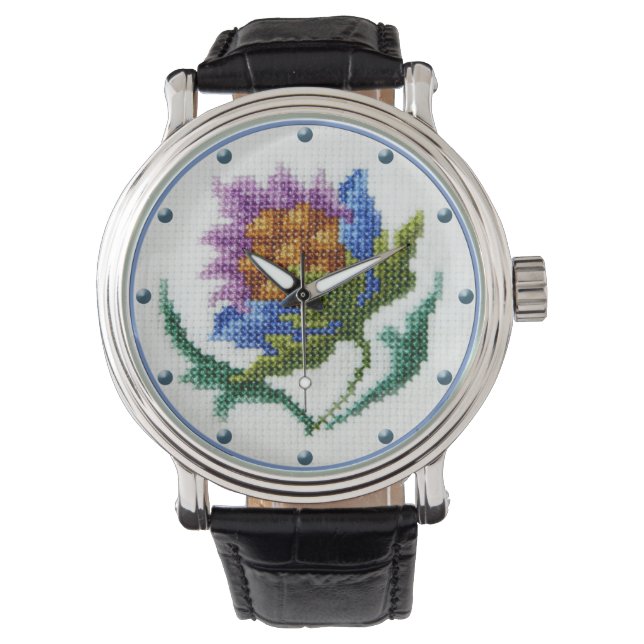 Vintage kor stygn broderade blommor armbandsur (Framsida)