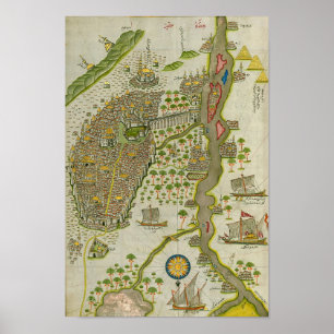 Vintage Koranic Karta i Nilen Poster