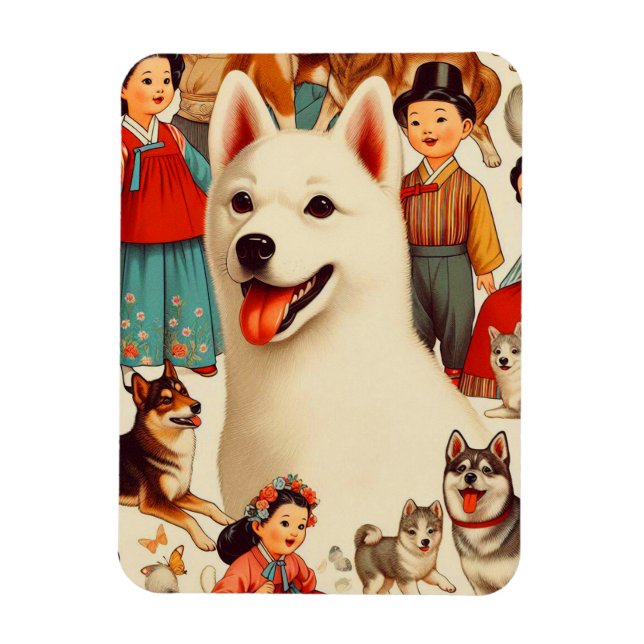 Vintage koreansk Jindo Illustration Magnet (Vertikal)