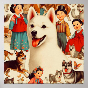 Vintage koreansk Jindo Illustration Poster