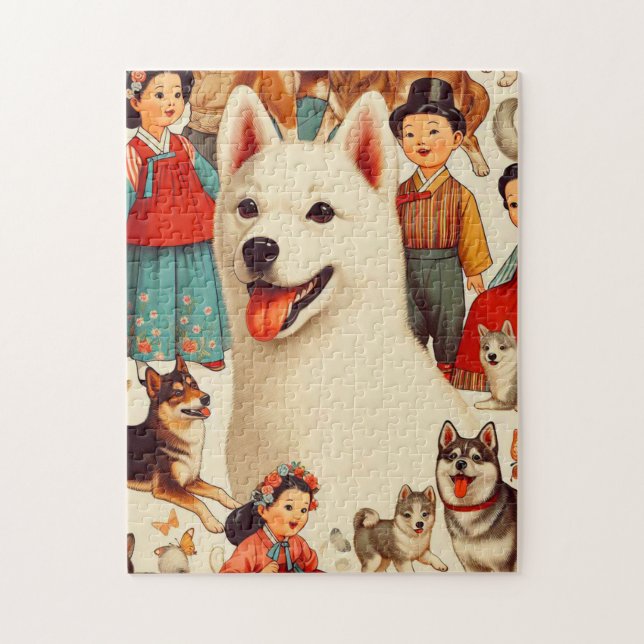 Vintage koreansk Jindo Illustration Pussel (Vertikal)