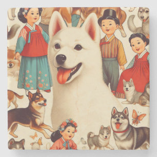 Vintage koreansk Jindo Illustration Stenunderlägg
