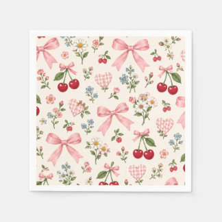 Vintage Körsbåge Blommig Tygmönster | Rosa Gi Pappersservett