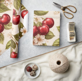 Vintage Körsbär Botaniskt Inpackningspapper Presentpapper