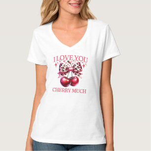 Vintage, körsbär och rosa bugar för kvinnor t shirt