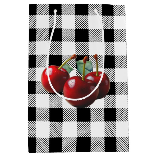 Vintage körsbär svart vit gingham (Framsidan)