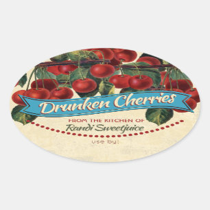 Vintage körsbär sylt bevarar hemmabruk ovalt klistermärke