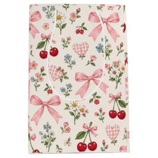 Vintage Körsbärsbåge Blommig Tygmönster | Rosa Gi