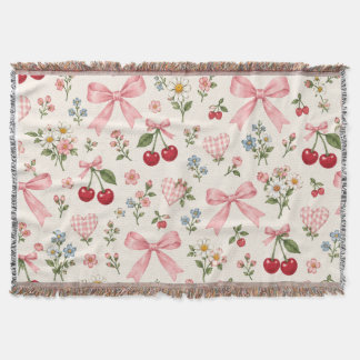 Vintage Körsbärsbåge Blommig Tygmönster | Rosa Gi Filt