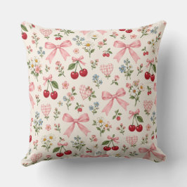 Vintage Körsbärsbåge Blommig Tygmönster | Rosa Gi Kudde