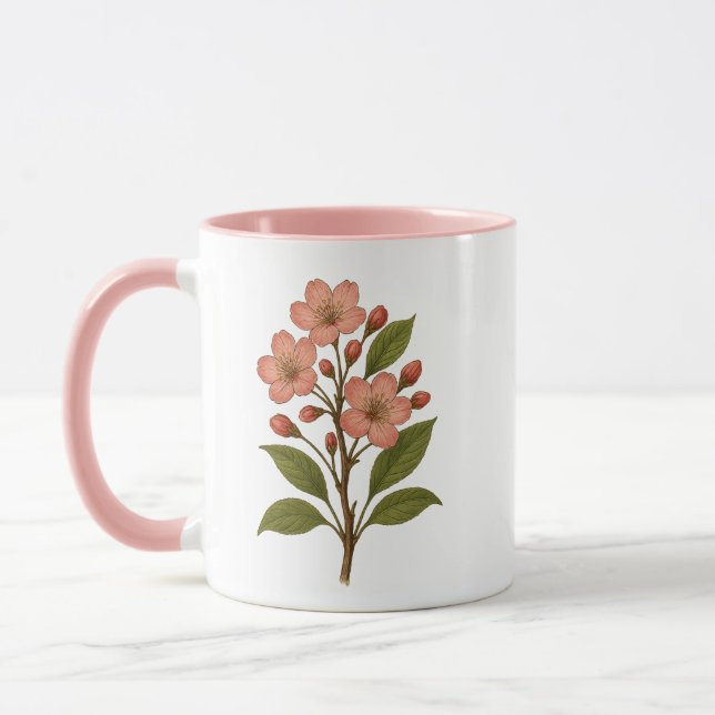 Vintage körsbärsblom rosa kaffekopp och tekopp  (Vänster)