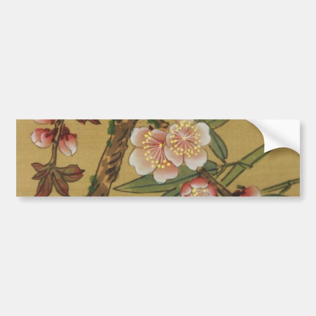 Vintage Körsbärsblommor Asiatiska Japanska Blommor Bildekal (Framsidan)