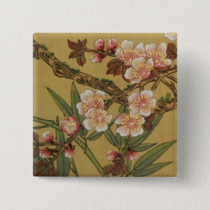 Vintage Körsbärsblommor Asiatiska Japanska Blommor Knapp