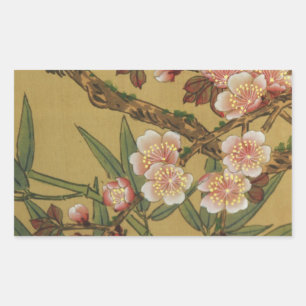 Vintage Körsbärsblommor Asiatiska Japanska Blommor Rektangulärt Klistermärke