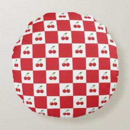 Vintage Körsbärsgingham: Coquette Cottagecore Rund Kudde