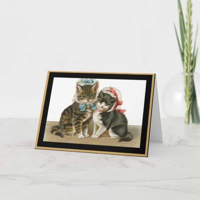 Vintage Kort Katter Med Hattar (Framsida)