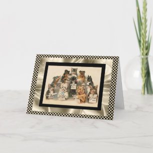 Vintage kort Singing Dog & Cat Choir God Jul