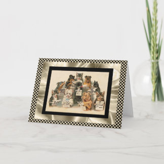 Vintage kort Singing Dog & Cat Choir God Jul