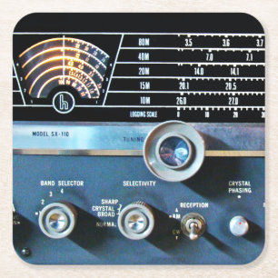 Vintage Kort Wave Radio-mottagare Underlägg Papper Kvadrat
