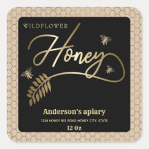 Vintage Kraft guld bee honey gren burk etikett