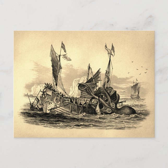 Vintage Kraken Attack Vykort (Framsida)