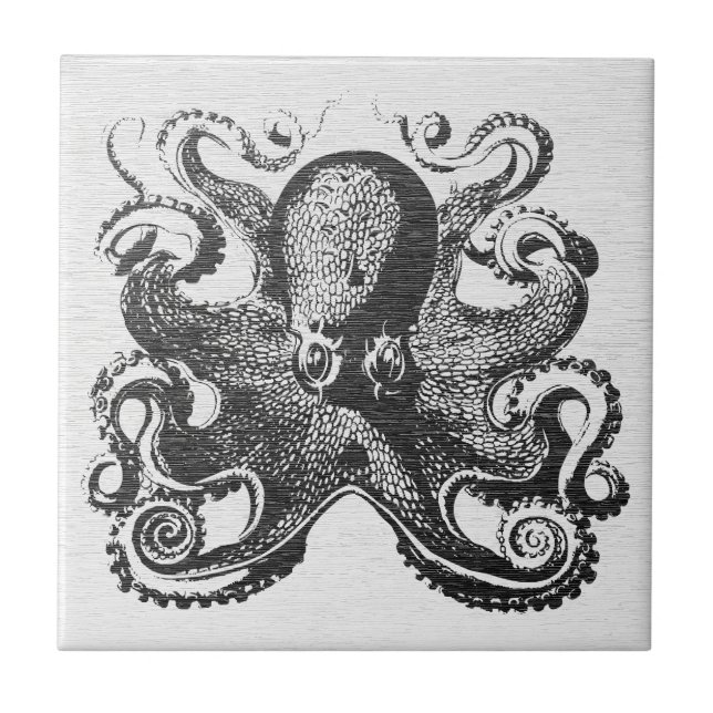 Vintage Kraken Bläckfisk - Marin Konst Kakelplatta (Framsidan)