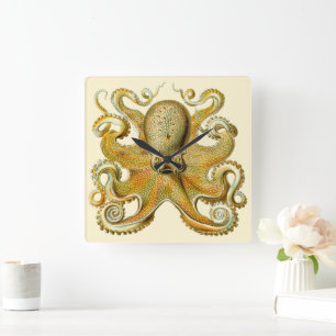 Vintage Kraken, Octopus Gamochonia, Ernst Haeckel Fyrkantig Klocka