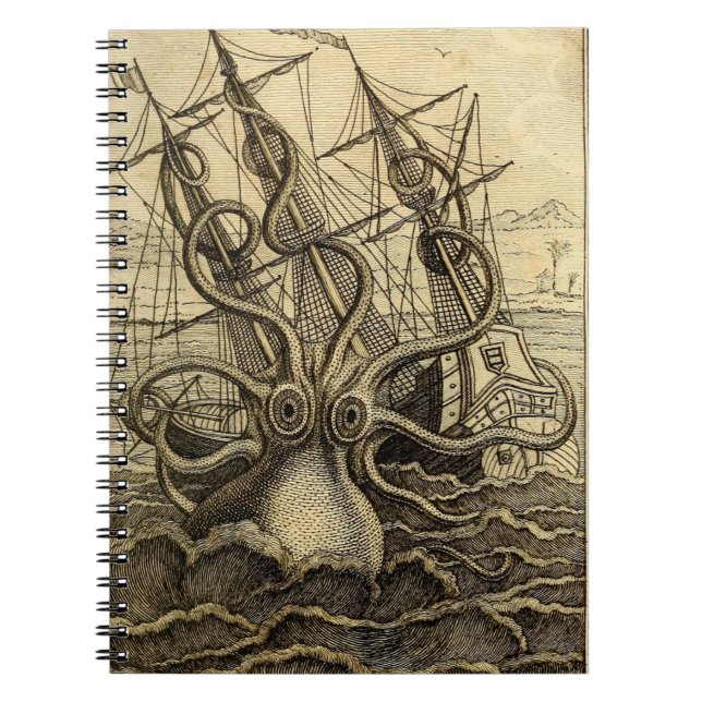 Vintage Kraken Skriv ut Anteckningsbok (Framsidan)