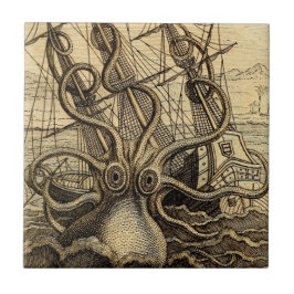 Vintage Kraken Skriv ut Kakelplatta