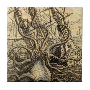 Vintage Kraken Skriv ut Kakelplatta