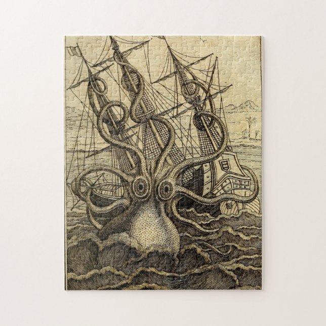 Vintage Kraken Skriv ut Pussel (Vertikal)
