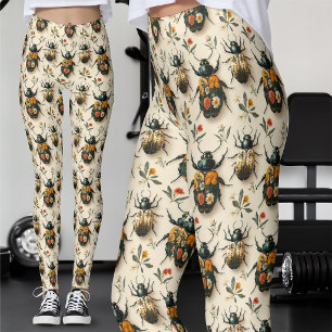 Vintage Kräm Blommig Skalbaggsexemplar Leggings