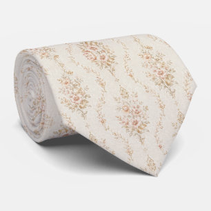 Vintage krämfärgad lin mjuk höst floral krans slips