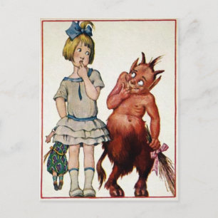 Vintage Krampus and Girl Vykort