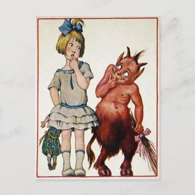 Vintage Krampus and Girl Vykort (Framsida)